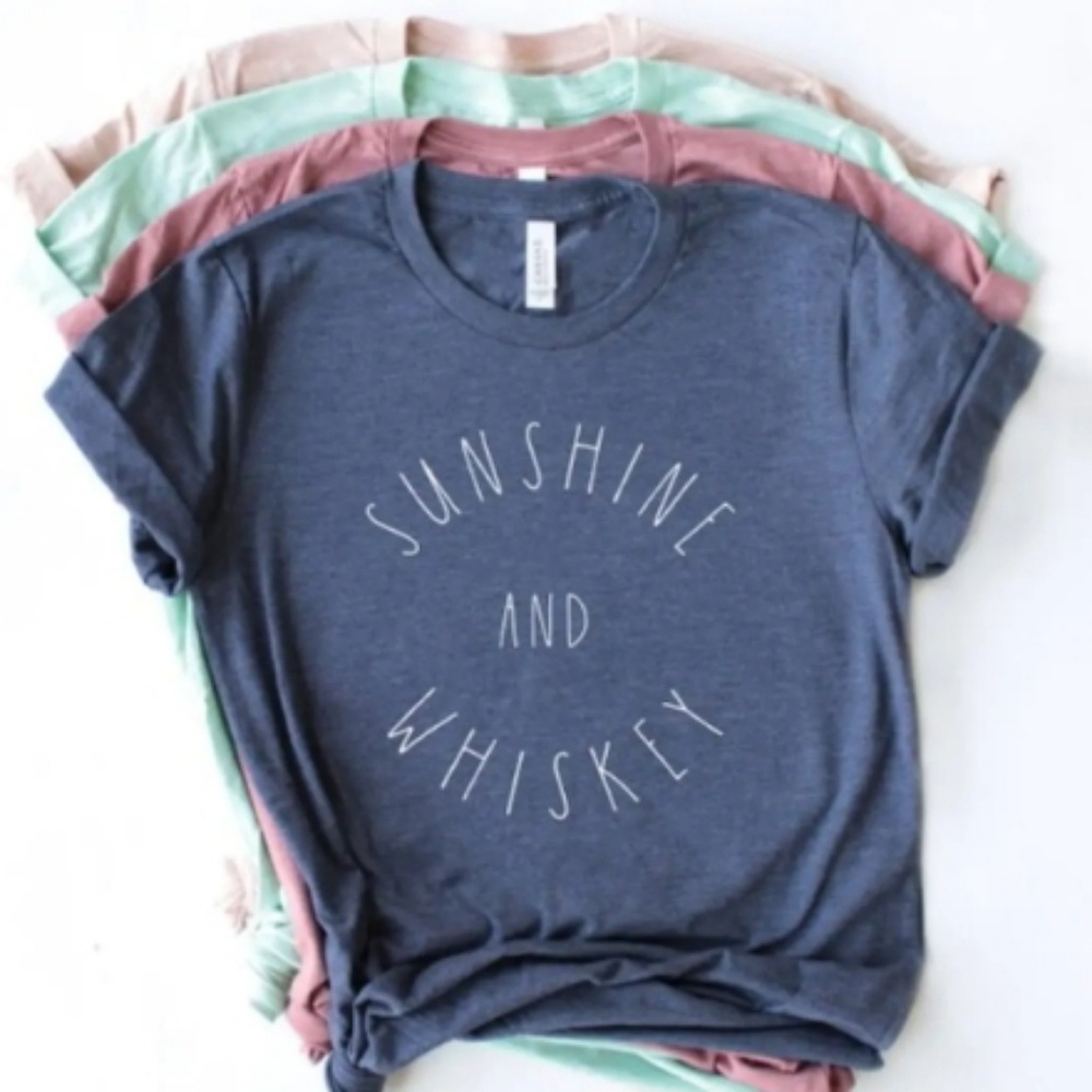 NWT graphic crew tee sunshine whiskey country blue